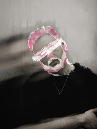 Magni, eyes struck out with white and pink paint