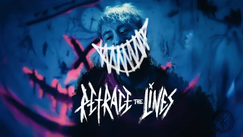 Pain official video thumbnail: a blue-lit figure with a white painted grin, pink X scrawled behind